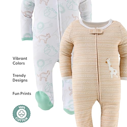 The Peanutshell Baby Sleeper 3 Pack Set - Newborns & Infants 0-9 Months, Newborn Baby Boy & Girl Sleepers - Serene Safari3