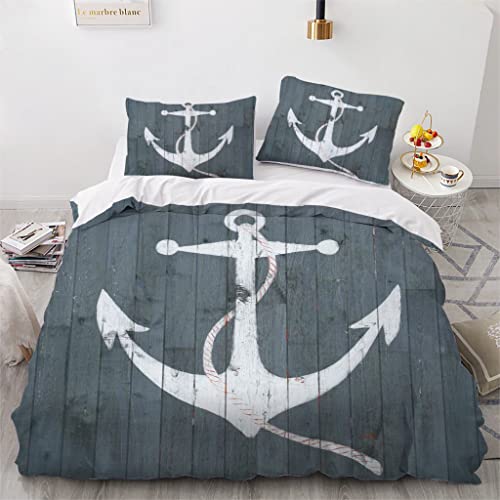 WQIZXCW Anker Bettwäsche 135x200 2er Set, Maritime Grau Microfaser...