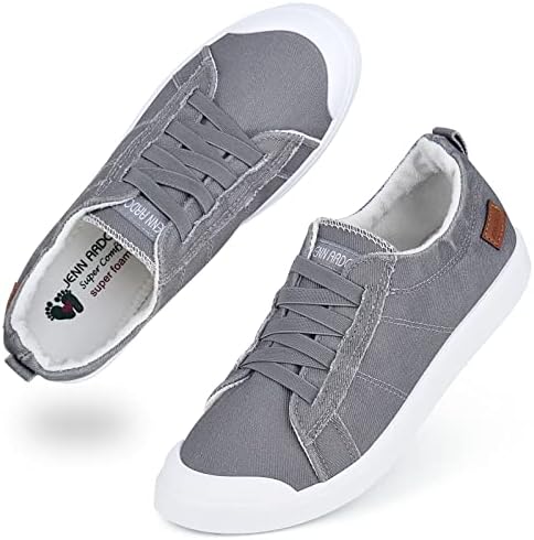 JENN ARDOR Women's Canvas Sneaker Slip-ons Loafers Shoes for Womens Fashion Casual Canvas Round Toe Soft Comfortable Walking Flats Light Grey