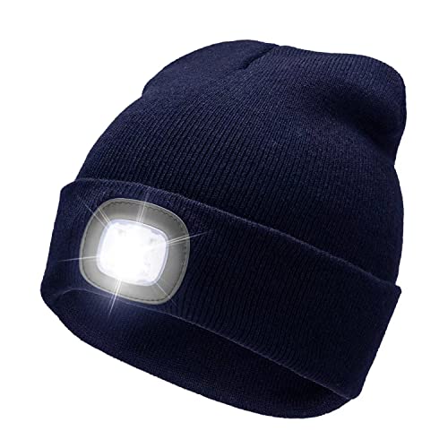Gorro de punto con 4 LED recargable linterna manos libres para actividades nocturnas