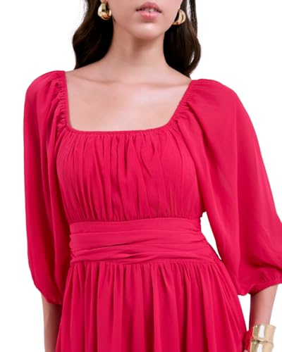 SIXDO Puff Sleeves Voile Flared Dress, Casual Spring Summer Dress (US, Alpha, X-Large, XX-Large, Regular, Regular, Rose) — view 4