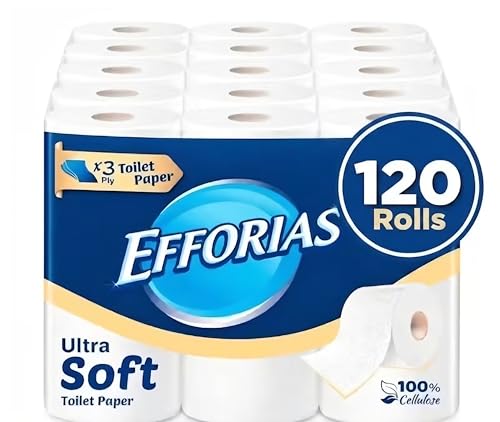 Efforias Luxury 3-Ply Toilet Tissue 120 Rolls | Soft Quilted Bathroom Tissue | Premium Unscented Toilet Paper for Home Office & Hospitality | Strong Absorbent & Septic Safe
