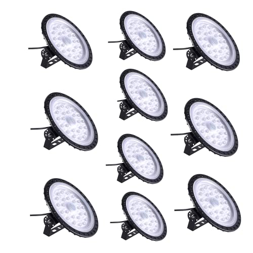 100W UFO LED High Bay Light Factory Warehouse Industrial Lighting 10000 Lumen 6000-6500K IP54 Warehouse LED Lights- High Bay LED Lights- Commercial Bay Lighting for Garage Factory Workshop Gym (10pcs)