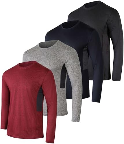 4 Pack Men's Dry Fit Long Sleeve Workout Shirts Gym Athletic Tee Fishing