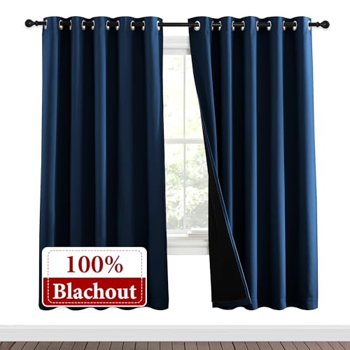 Image of NICETOWN Moroccan Blue Full Shade Curtain Panels, Pair of Energy Smart & Noise Blocking Out Blackout Drapes for Dining Room Window, Thermal Insulated Guest Room Lined Window Dressing(62 x 72 inch)