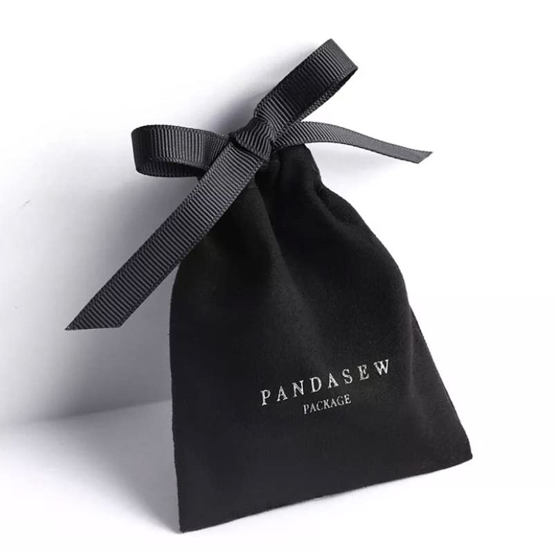 Czarne flanelowe torebki na prezenty, 7 x 9 cm, 11 x 14 cm, 18 x 30 cm, opakowanie 50 sztuk, makijaż, rzęsy, peruki do włosów, zamszowy woreczek ze sznurkiem, 50 sztuk torebek z logo, 9 x 12 cm