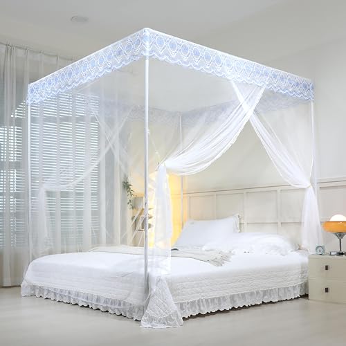 naturetalk Bed Canopy, Princess Bed Curtain Net for Girls & Adults?Three-Doors Rectangle Lace Dome Netting (White, King)