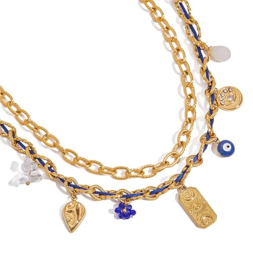 Collier pendentif pierre naturelle et double chaîne acier parfait pour le quotidien