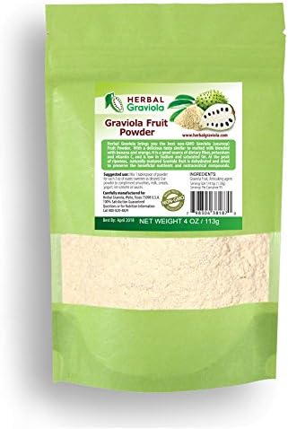 Graviola (Soursop) Fruit Powder - Healthy Immune System - Digestive Enzyme - Fiber Rich - Superfruit - 100% Organic Non-GMO Verified Kosher - 4oz Pouch - Made in USA by Herbal Goodness