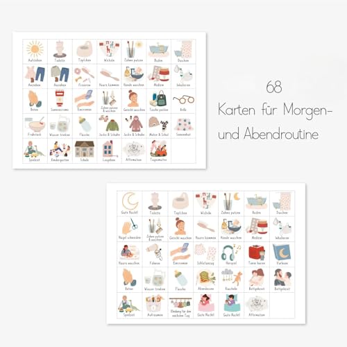 Morgen & Abendroutine Kinder Bunt, Morgenroutine Plan, Tagesplan,Routineplan für Kinder/Morgenroutine für Kinder (DIN A4 Tagesplan） (Boho)