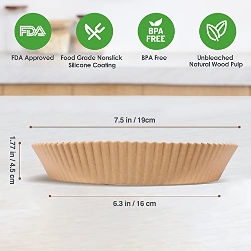 (100Pcs) Puricon Air Fryer Disposable Paper Liners, 6.3” Non-Stick Round Airfryer Parchment Paper For Baking Microwave, Food Grade Oil-Proof Unbleached -6.3 Inch #TOP2