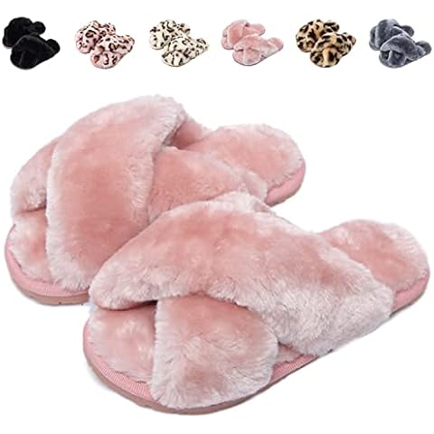 Fadezar Girls Plush Leopard Print Slippers Cover