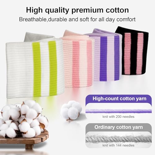 Womens Striped Crew Socks Cute Casual Cozy Cotton Socks for Women 4Pairs Size 5-92