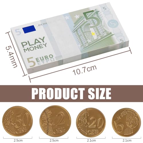 ZORVUJI 86 Pièces Billets et Pièces d'Argent Factices Euro, Argent de Jeu pour Enfants, Faux Euros pour Enfants, Accessoires de Jeu de Rôle et Fêtes – vue 3