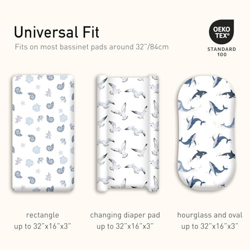 Image of Gllquen Baby Bassinet Sheets 4 Pack, Breathable Cozy Fitted Mattress Sheet | 32 inchx16 inch Soft Baby Sheets for Boys Girls, Compatible with Halo, Snoo, Uppababy, Universal fitted,Baby Gift,