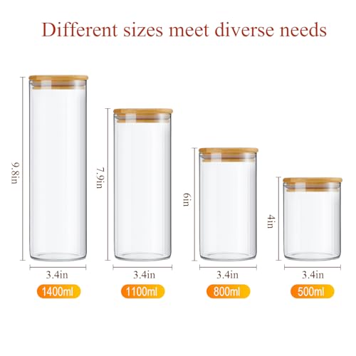 Image of Qinyoung Glass Storage Jars with Wooden Lids, 4 Sizes Food Storage Containers Clear Stackable Canisters Airtight Glass Jars for Candy Cookie (Clear, Light Brown, 15oz 25oz 34oz 42oz, 24 Pcs)