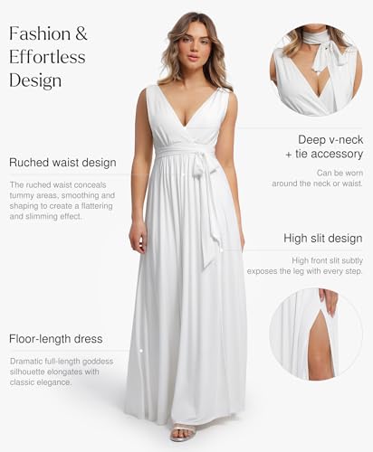 Image of Popilush Women Formal Wedding Guest Dress - Shapewear Bridesmaid Dresses Built-in Bra Floor Length Prom Dress with Tie