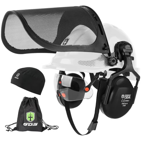 GREEN DEVIL Chainsaw Safety Protective Helmet Forestry Helmet with Build-in Visor Mesh Face Shield Ear Muffs 4 in 1 Ideal for Arborist Tree Work DIY Outdoor Logging Hard hat
