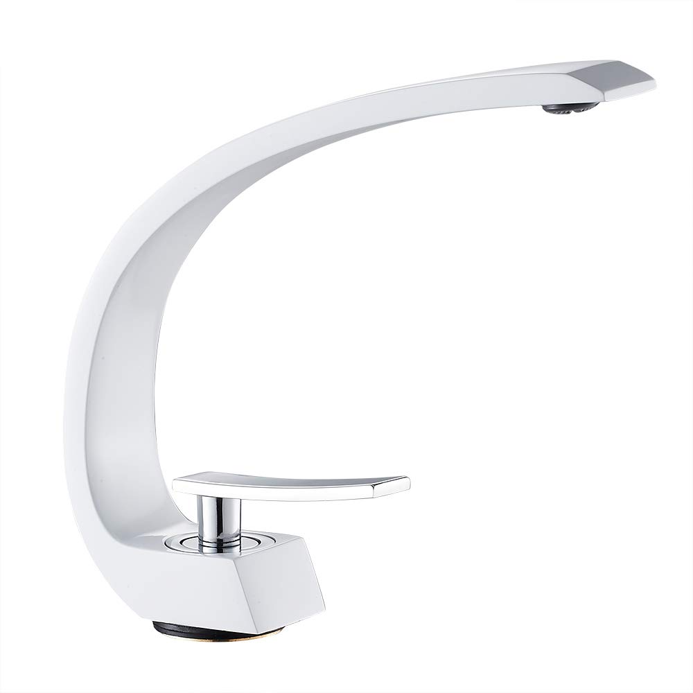 Robinet Évier Vasque Monotrou Élégant Mitigeur Lavabo Cascade Arciforme en Laiton pour Salle de Bain Baignoire (blanc)