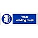 VSafety 41060AX-R "Wear Welding Mask" obowiązkowa tabliczka PPE, sztywny plastik, krajobraz, 300 mm x 100 mm, niebieska