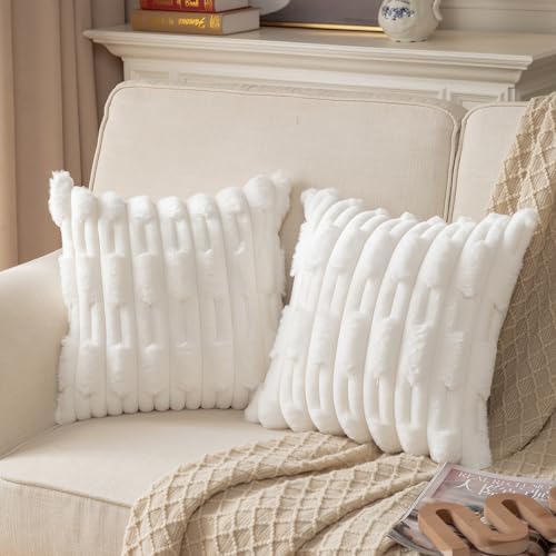 Mandioo Set of 2 Cream White Boho Striped Decorative Cushion Covers 65
