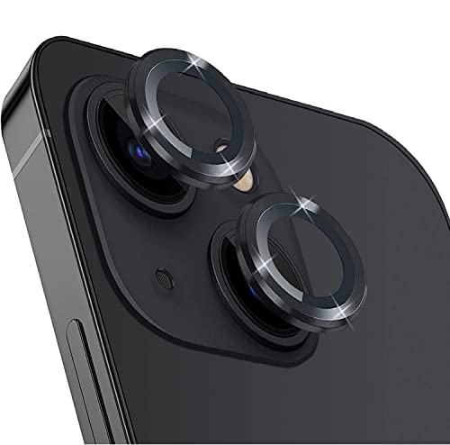 Image of LINEOVAL Compatible for i Phone 14 | iPhone 14 Plus Camera Lens Protector Tempered Glass Bling, Alloy Metal Camera Ring Guard for i phone14 | iphone 14 plus Protector Black