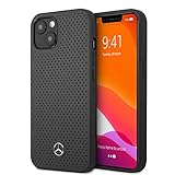 CG MOBILE Mercedes-Benz Phone Case for iPhone 13 in Gray Full Perforated, Real Leather Protective, Durable & Anti-Scratch Case with Accessible Ports, Shock Absorption & Signature Logo