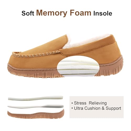 FLYFUPPY Mens Moccasin Slippers Memory Foam Slippers Warm Plush Fluffy Indoor/Outdoor House Shoes3