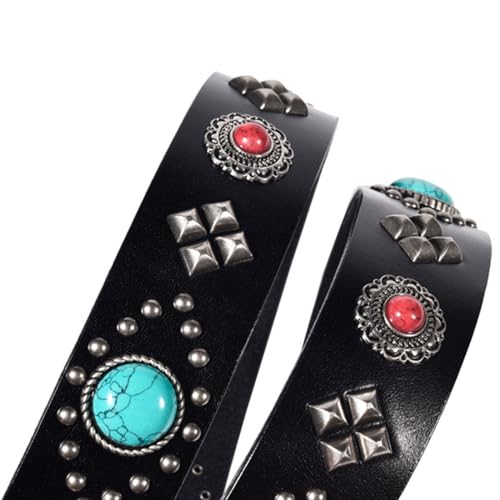 Studded Punk Women's Belt, Metal Pin Buckle Rock Personalized Turquoise Embellished Cowhide Belt4