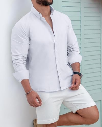 Men's Slim Fit Dress Shirts Solid Long Sleeve Formal Shirts Business Casual Wedding Button Down Shirts4