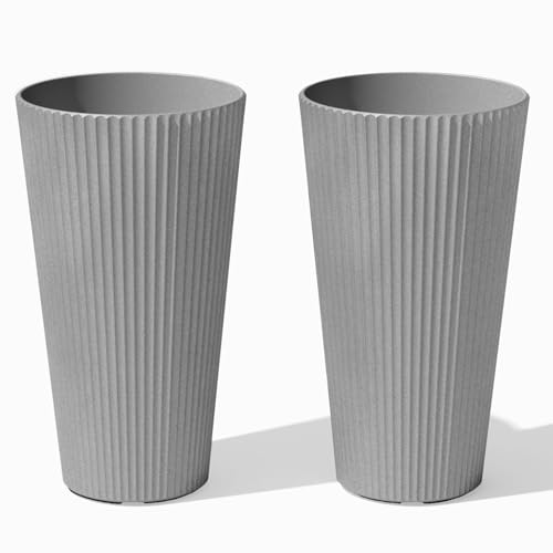 Image of Veradek Demi Series Tall Planter - Tall Tapered Outdoor Planter with Shelf