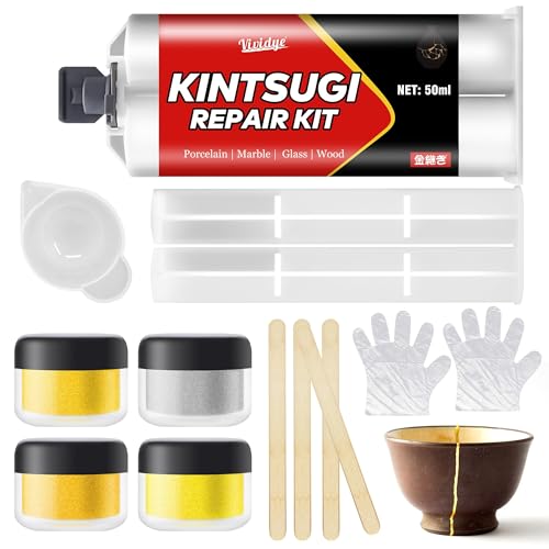 Kintsugi Kit de Reparación 50ml, Apto Para Lavavajillas, Kit de Ceramica para la Reparación de Cuencos, Tazas, Platillos, Jarrones, Reparación Perfecta de Regalos Significativos y Artesanías