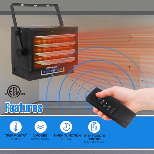 KEN BROWN 7500W Electric Garage Heater, Digital Fan Forced Ceiling