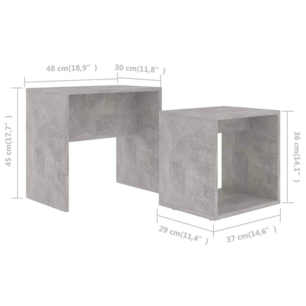 vidaXL Juego de Mesas de Centro Auxiliar Mesita de Salón Lateral Teléfono Té Café de Sofá Hogar Sala de Estar Contrachapada Gris Hormigón 48x30x45 cm