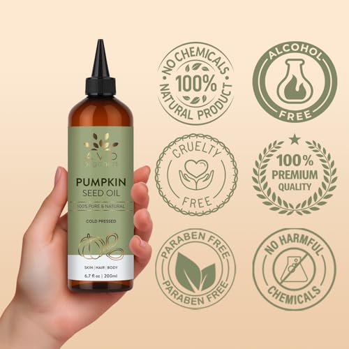 Image of AVD ORGANICS Pumpkin Seed Oil For Hair 200ml, 100% Pure | Cold-Pressed Pumpkin Seed Oil For Hair, Beard, Face, Skin & Scalp | Moisturising & Conditioning - 6.7 fl oz