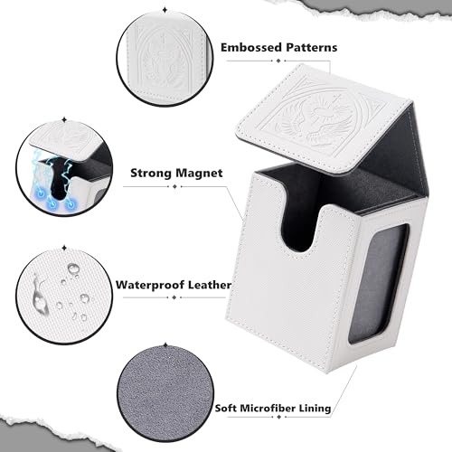 Image of Venssu MTG Deck Box with Commander Display, Angel Card Deck Case Fits 120 Single Sleeved Cards, TCG Card Storage Box with 2 Dividers and 1 Toploader (White&Grey)