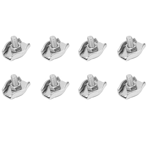 8 Pack Single Bolt Cable Clamps Fastener M4 Stainless Steel U Bolt Wire Rope Clip for 5/32 Inch Diameter Wire Cable Easy Connection Silver
