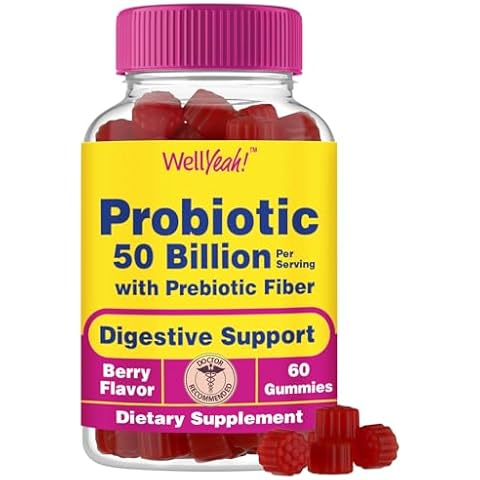 WellYeah 50 Billion Probiotics + Prebiotics for Men and Women Gummies - Digestive Support, Gut Health, Immune Support Gummy - Probiotics for Digestive Health with 12 Strains - 60 Gummies Cover