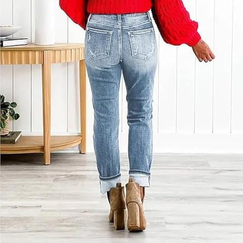 GDSAFS Mypeachd Jeans, Mypeachd Pants, Tummy Control Distressed Cuffed Boyfriend Jeans, Women Stretch4