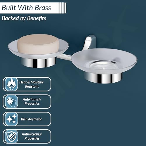 Image of Plantex Rich Brass Unique Dual Soap Dish for Bathroom /Wall Mounted Soap Holder /Soap Stand /Bathroom Accessories (Chrome)