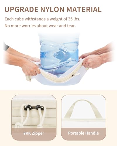 ECOHUB 6 Set Compression Packing Cubes, Lightweight Beach Vacation Travel Essentials Durable Travel Accessories for Suitcase Carry On Luggage Organizer Bags with YKK Zippers Shoe Bag, Beige2
