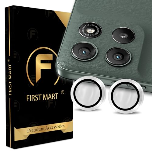Image of FIRST MART Silver Camera Ring Guard Protector for Motorola G67 Power | Tempered Glass with Metal Alloy Rings, HD Clear, Scratch Resistant, Case-Friendly | Pack of 1