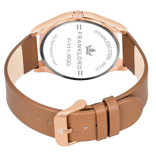 Image of Franklord Marriage Innovations Diamond Studded Series Analog Watch for Men | Round Rose Gold Dial | Premium Leather Strap | Quartz Movement | Stylish Wrist Watch for Men & Boys