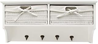 KingSaid Hallway Wall Coat Hook Display Storage Unit White 4 Hooks and 2 Woven Baskets Wall Storage Drawers Shelf