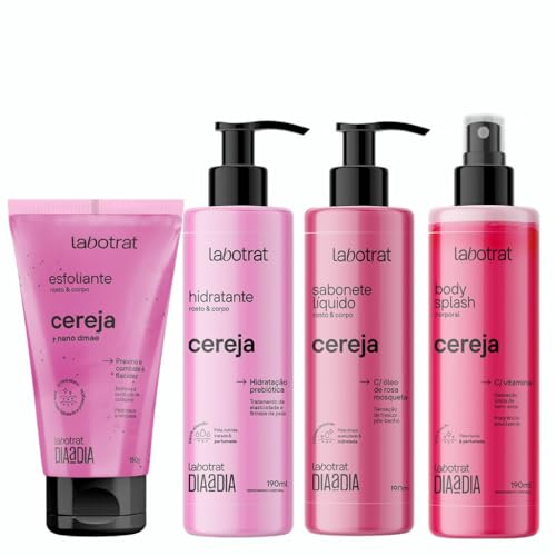 Kit Completo Labotrat Dia a Dia Cereja - Esfoliante 150g, Sabonete Líquido 190ml, Hidratante 190ml e