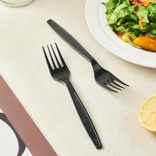 Image of [300 Count] Plastic Forks 7 inch Black Silverware Heavyweight Cutlery Disposable Utensils Heavy Duty For Every Day Use