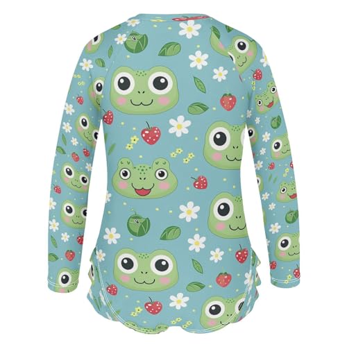 Cute Frog Face Strawberry Girls Long Sleeve Swimsuits One Piece Zipper Bathing Suit UPF 50+ Rashguard Swimwear3