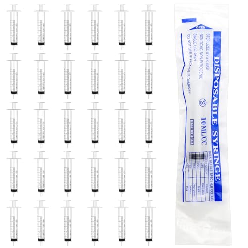 Scettar 30 Piezas 10ml Jeringuilla Envuelto Individual, Jeringa de Plástico Desechable Jeringas con Tapas, Jeringa De Sin Aguja para Laboratorios, Alimentación Animal, Medición de Líquidos, Riego
