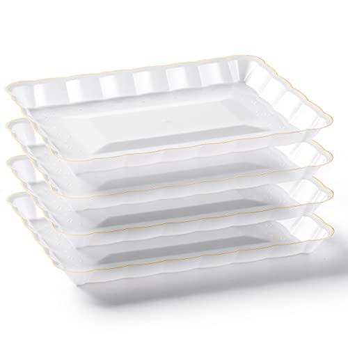 Posh Setting - Plastic Trays for Serving Food, White & Gold Serving Trays for Party, Plastic Serving Trays, Serving Dishes for Parties, Plastic Platters & Food Trays for Party, Plastic Serveware-9x13
