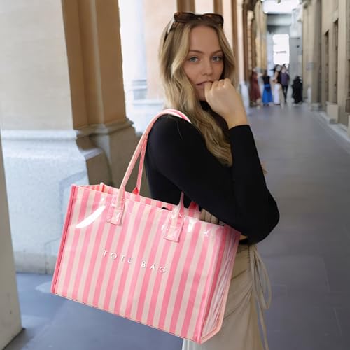 Image of KALIDI PVC Tote Bag Women's Kraft Paper Work Handbags Purses with Top Handle